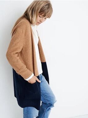 Madewell Two-Tone Camel and Navy Open-Front Women's Long Cardigan XXS